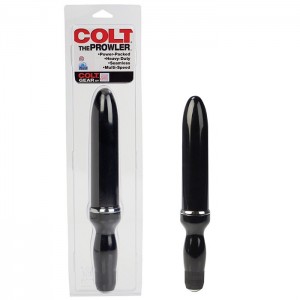 Мощнейший черный глянцевый вибромассажер Colt из пластика (иной угол)