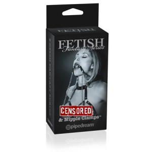 Кляп с зажимами для сосков FF Limited Edition (иной угол)