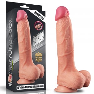 Фаллос на присоске с мошонкой LoveToy  10'' Dual-layered Silicone Dildo