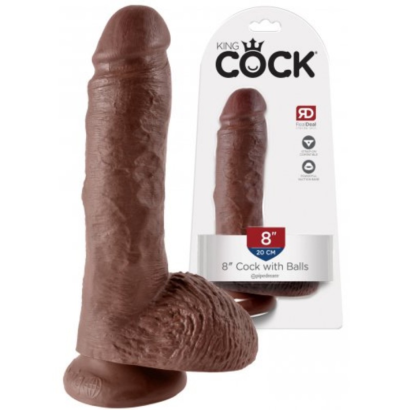 Широкий фаллоимитатор мулат на присоске King Cock with Balls Brown 20 см