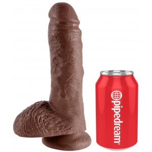 Широкий фаллоимитатор мулат на присоске King Cock with Balls Brown 20 см (иной угол)