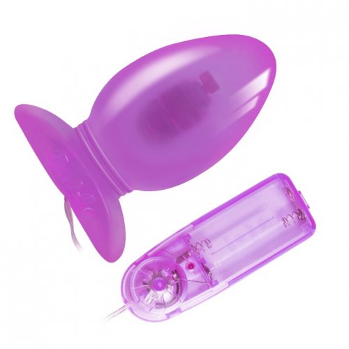 Анальная пробка на присоске с вибрацией фиолетовая Super Butt Plug на пульте управления
