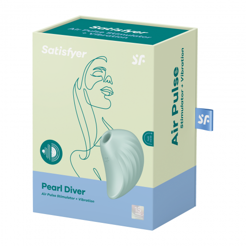 ДЕФОРМИРОВАННАЯ КОРОБКА Вакуумно-волновой стимулятор с вибрацией Satisfyer Pearl Diver зеленый
