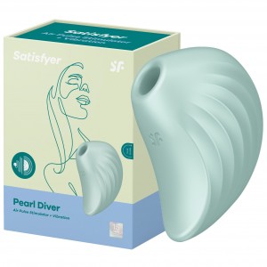ДЕФОРМИРОВАННАЯ КОРОБКА Вакуумно-волновой стимулятор с вибрацией Satisfyer Pearl Diver зеленый
