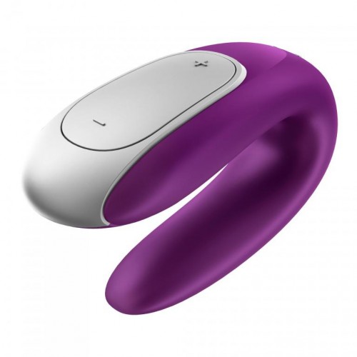 Деформированная  вскрытая упаковка смарт-стимулятор для пар Satisfyer Double Fun с пультом фиолетовый