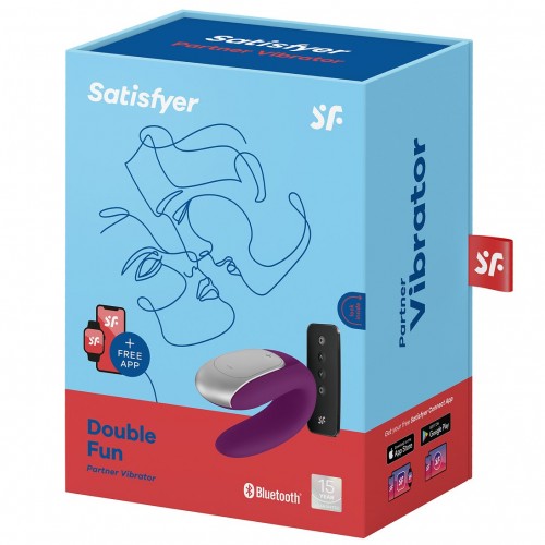 Деформированная  вскрытая упаковка смарт-стимулятор для пар Satisfyer Double Fun с пультом фиолетовый