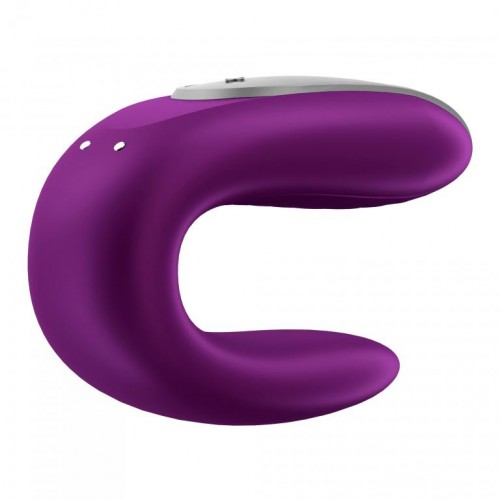 Деформированная  вскрытая упаковка смарт-стимулятор для пар Satisfyer Double Fun с пультом фиолетовый