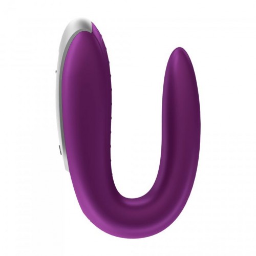 Деформированная  вскрытая упаковка смарт-стимулятор для пар Satisfyer Double Fun с пультом фиолетовый