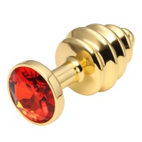 Анальная рельефная пробка Small Gold красный