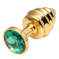 Анальная рельефная пробка Small Gold зеленый