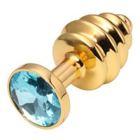 Анальная рельефная пробка Small Gold голубой