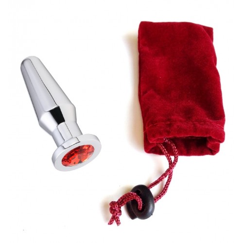 Конусная пробка с кристаллом Anal Plug Silver Ruby L