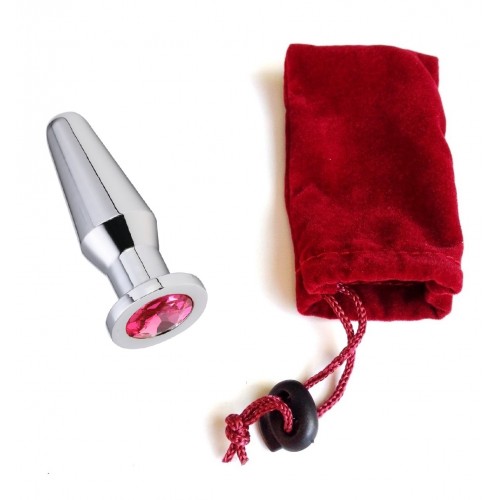 Конусная пробка с кристаллом Anal Plug Silver Fuchsia L