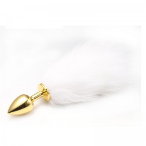 Анальная пробка с белым хвостиком Anal Plug White Tail Gold S