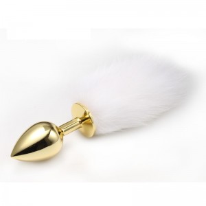 Анальная пробка с хвостиком Anal Plug White Tail Gold L