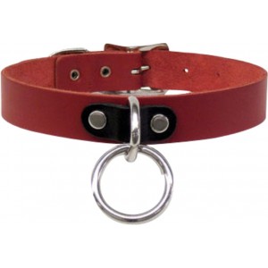Ошейник красный с кольцом (иной угол)