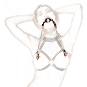 Кляп-кольцо с зажимами для сосков (иной угол)