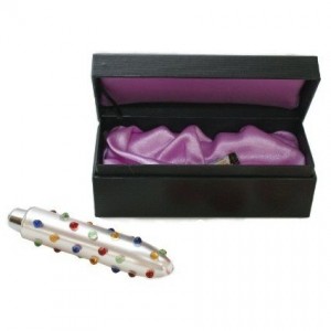 Стеклянный мини-вибратор цветной рельефный (иной угол)