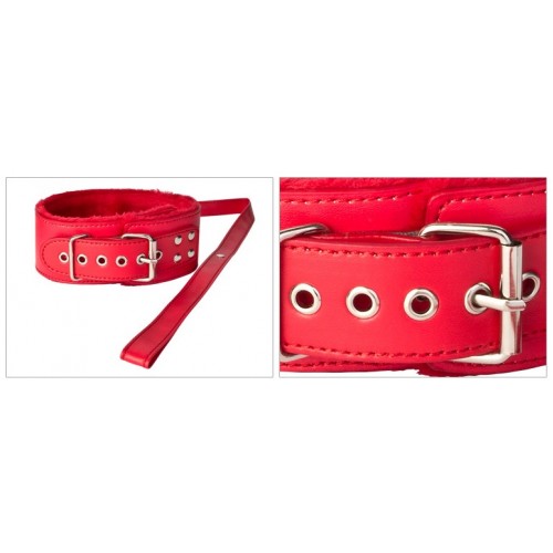 Ошейник с мехом и поводком красный