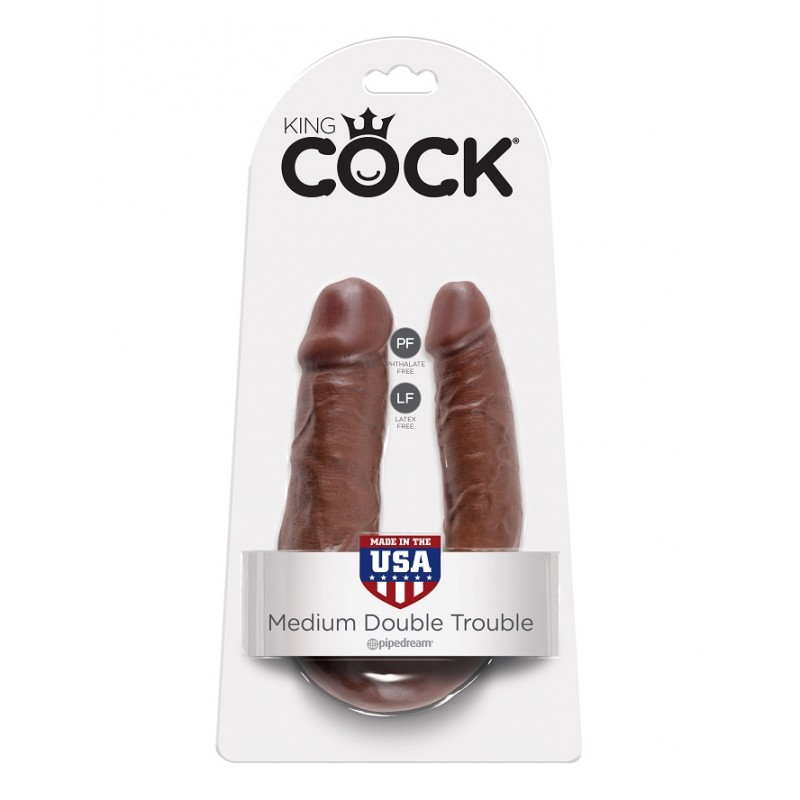 Двойной фаллоимитатор King Cock - Medium Double Toruble коричневый