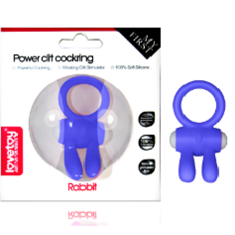 Синее виброкольцо Power Clit Cockring Rabbit
