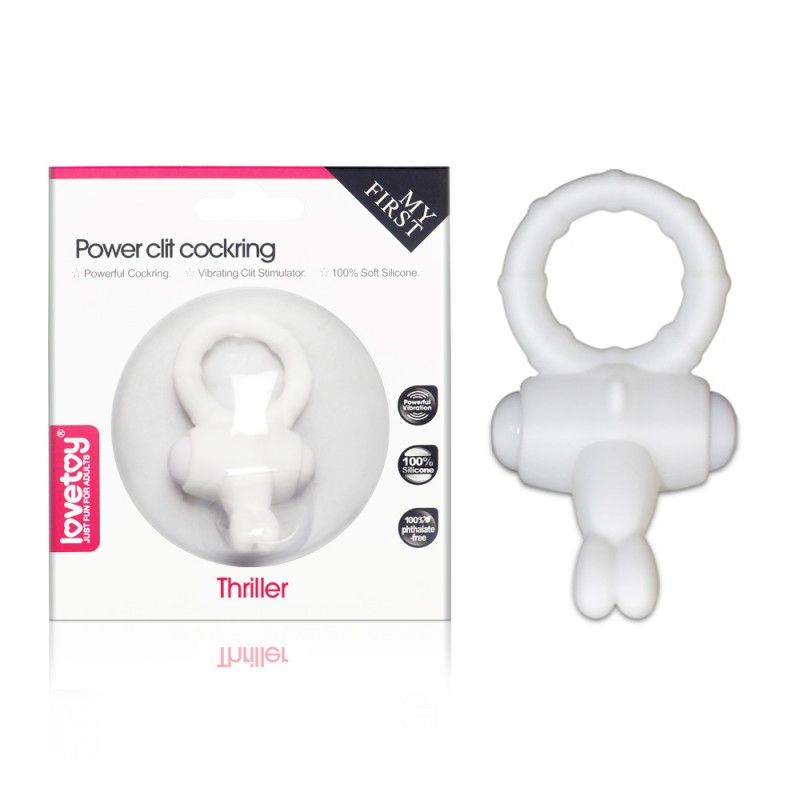 Белое виброкольцо Power Thrill Clit Cockring