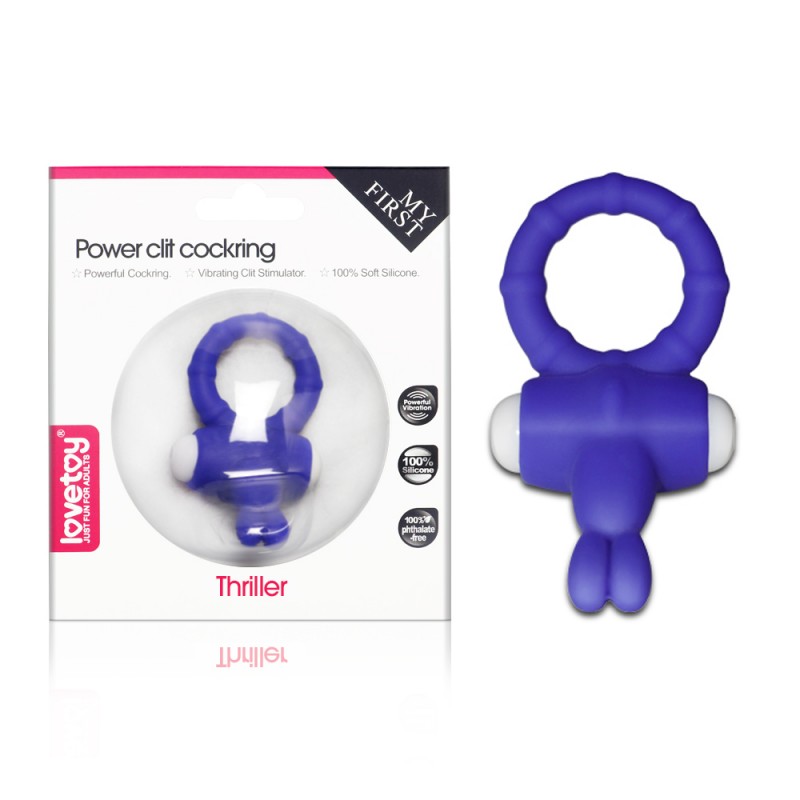 Синее виброкольцо Power Thrill Clit Cockring