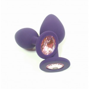 Фиолетовая силиконовая пробка с розовым кристаллом M (иной угол)