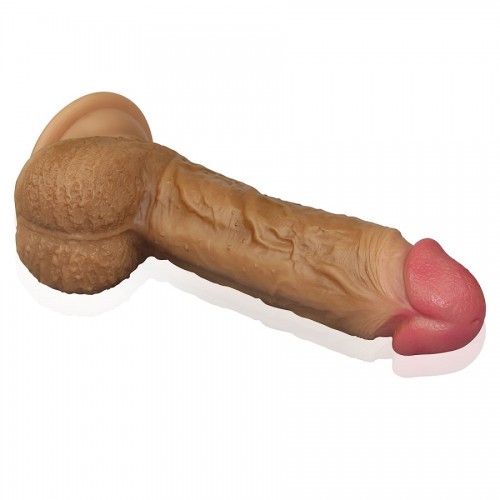 Фаллос на присоске с мошонкой 8.5 Dual-layered Silicone Dildo мулат