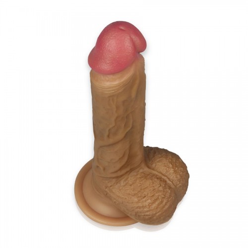 Фаллос на присоске с мошонкой 8.5 Dual-layered Silicone Dildo мулат