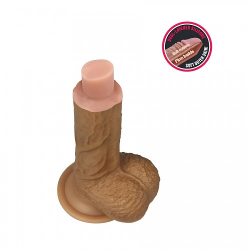 Фаллос на присоске с мошонкой 8.5 Dual-layered Silicone Dildo мулат