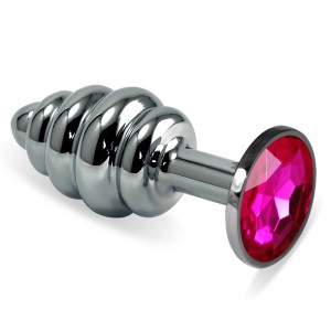 Анальная пробка Silver Small Plug рифленая рубиновая