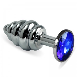 Анальная пробка Silver Small Plug рифленая синяя