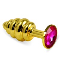 Анальная пробка Gold Small Plug рифленая темно-розовая