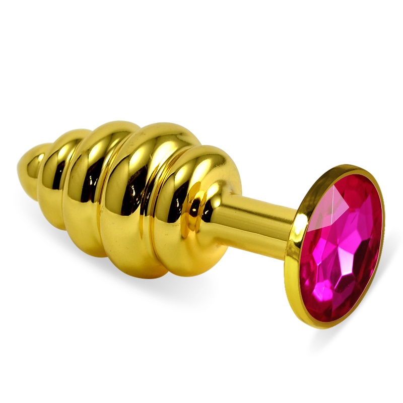 Анальная пробка Gold Small Plug рифленая темно-розовая
