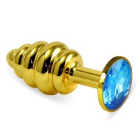 Анальная пробка Gold Small Plug рифленая голубая