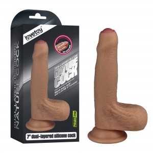 Фаллоимитатор необрезанный на присоске с мошонкой 7 in Dual Layered Nature Cock Flesh