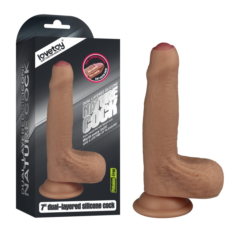 Фаллоимитатор необрезанный на присоске с мошонкой 7 in Dual Layered Nature Cock Flesh