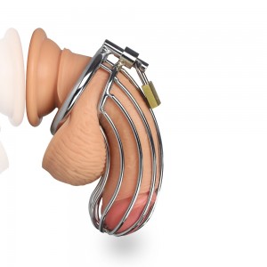 Стальной пояс верности для мужчин серебристый с фиксацией мошонки (иной угол)