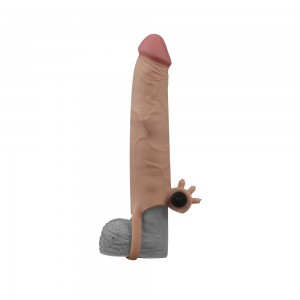 Насадка с вибрацией удлиняющая Super-Realistic Penis Extension Sleeve плюс 7,5 см мулат (иной угол)