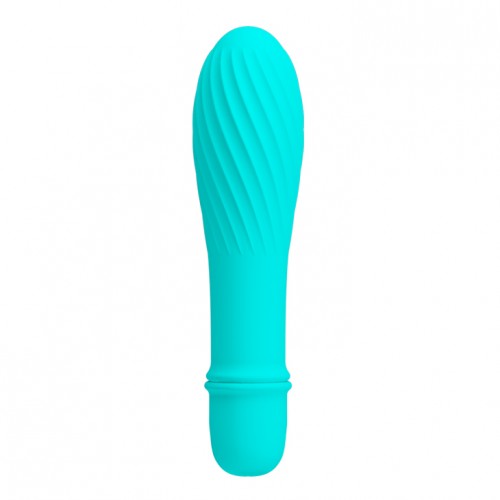 Классический мини вибратор с ребристой поверхностью Solomon бирюзовый