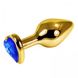 Втулка из стали с синим кристаллом в виде сердца Gold Blue