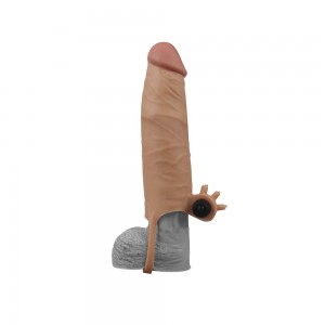 Удлиняющая насадка с вибрацией Super-Realistic Penis Extension Sleeve, мулат (иной угол)