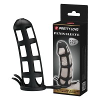 Черная силиконовая насадка с петлёй на мошонку Penis Sleeve
