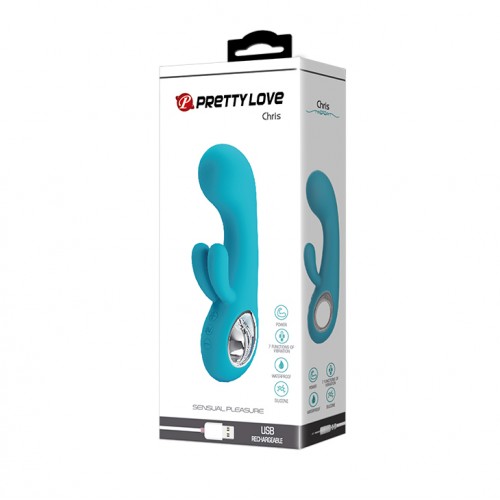 Перезаряжаемый вибратор Pretty Love Chris голубой с клиторальной стимуляцией
