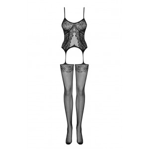 Черный боди-комбинезон F224 S/L (иной угол)