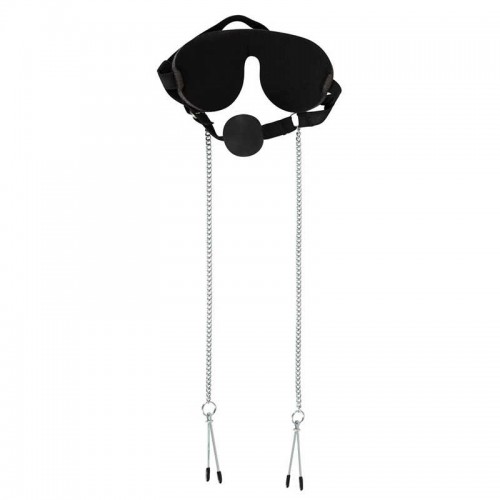 Маска с кляпом и зажимами на соски Mask with Ball Gag & Nipple Clamps